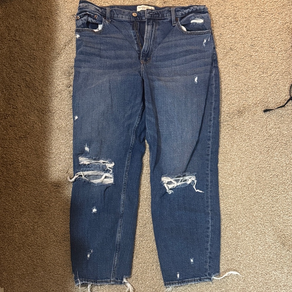 Abercrombie & Fitch Dark Blue Distressed mom Jeans